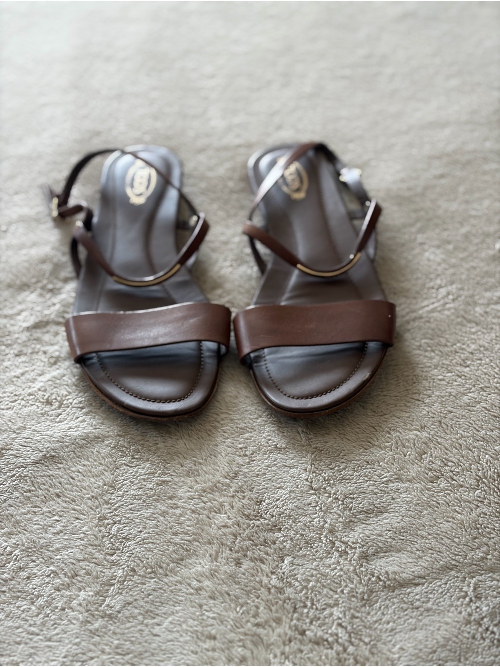 Tod's Brown Leather Strappy Flat Sandals